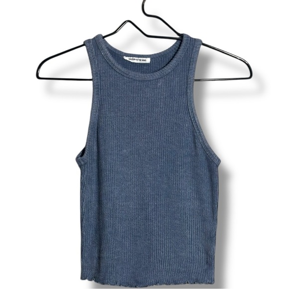 Caution To The Wind Tops - Caution To The Wind Blue Sleeveless Crewneck Casual Ribbed Knit Top